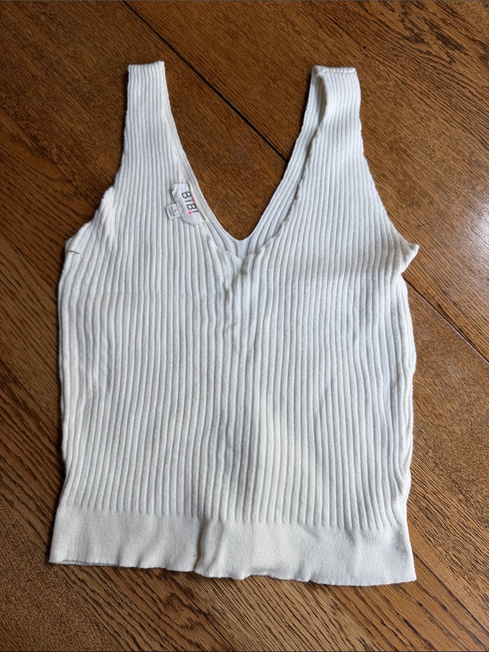 BiBi Cream Ribbed V-Neck Tank